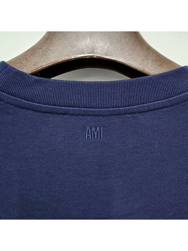 Chain Stitch Heart Logo Long Sleeve T-Shirt Navy - AMI - BALAAN 7