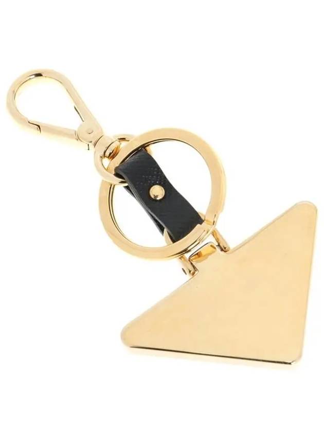 Saffiano Leather Triangle Logo Key Holder Black - PRADA - BALAAN 3