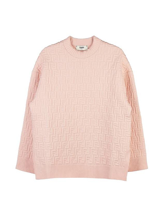 FF Logo Embossed Pullover Knit Top Pink - FENDI - BALAAN 1