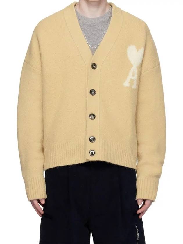 Heart Logo Oversized Cardigan Beige - AMI - BALAAN 2