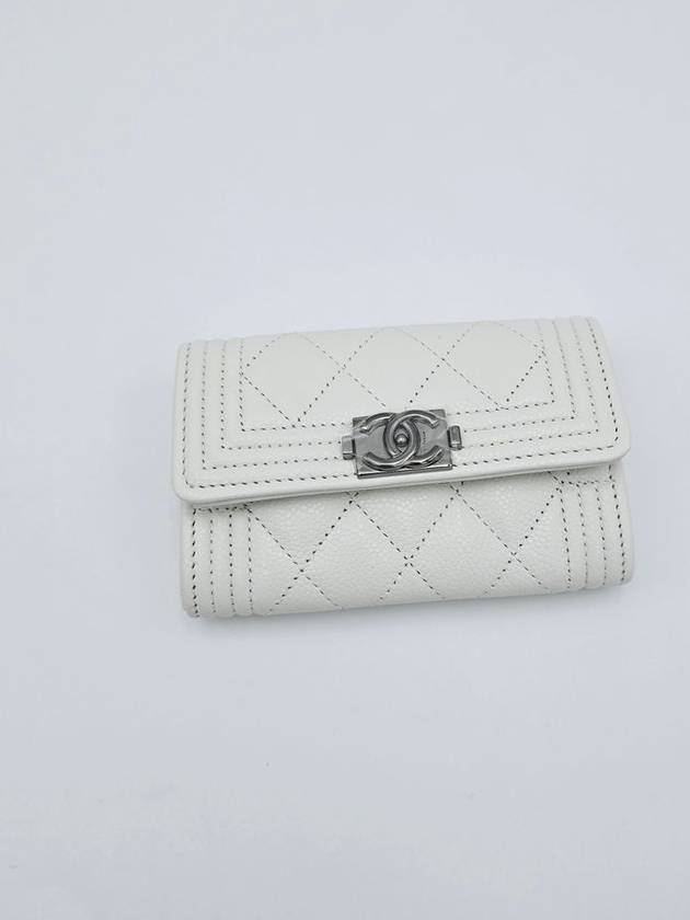 Caviar Boy Snap Card Wallet Holder White Ivory A80603 - CHANEL - BALAAN 7