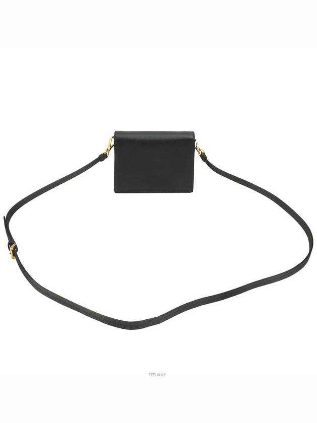 Black Saffiano Leather Gold Triangle Logo Card Wallet Cross Bag Built in Chip - PRADA - BALAAN 3