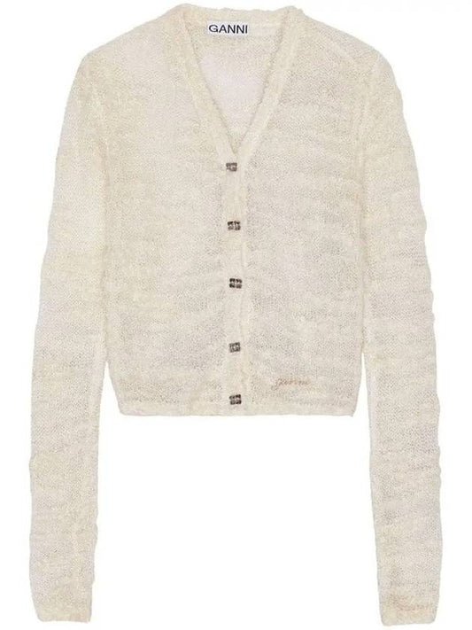 Alpaca Mohair Boucle Cardigan Ivory - GANNI - BALAAN 2