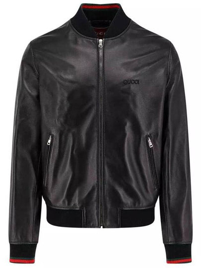 Web Leather Bomber Jacket Black - GUCCI - BALAAN 2