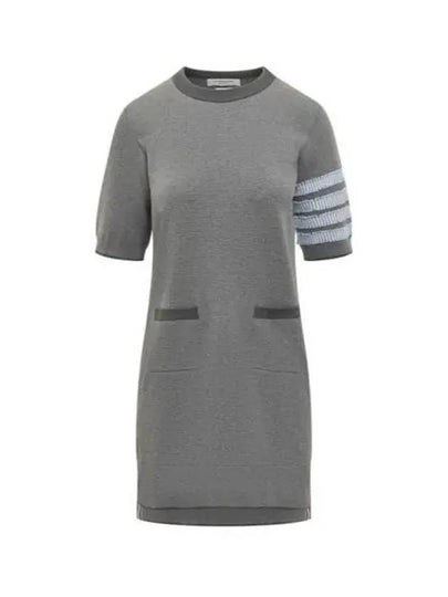 4 Bar Stripe Knit Midi Dress Grey - THOM BROWNE - BALAAN 2