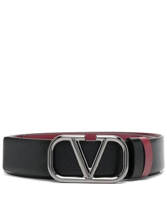 Garavani silver V logo length adjustable doublesided belt black burgundy 3cm - VALENTINO - BALAAN 2