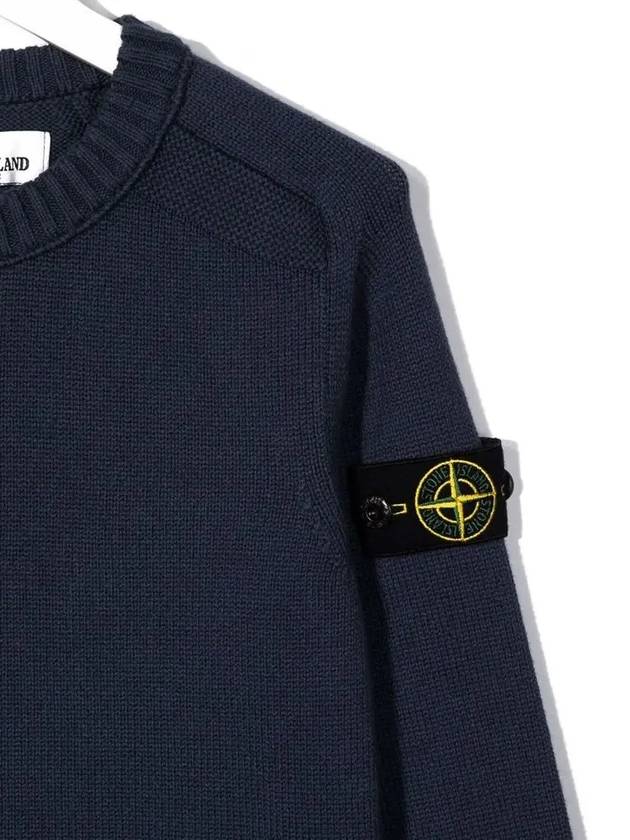 Kids Logo Patch Crewneck Cotton Sweatshirt Navy - STONE ISLAND - BALAAN 5