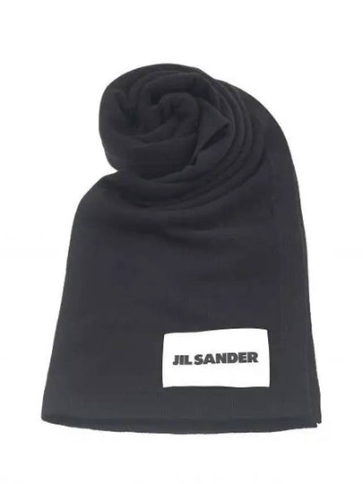 Logo Patch Cashmere Muffler Black - JIL SANDER - BALAAN 2