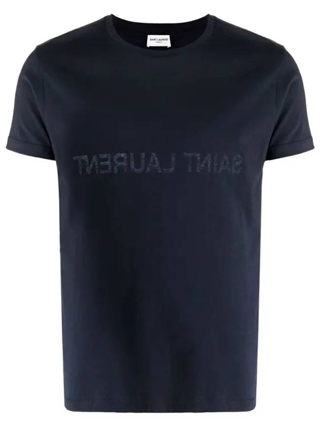 Reverse Logo T-Shirt Navy Blue - SAINT LAURENT - BALAAN 2