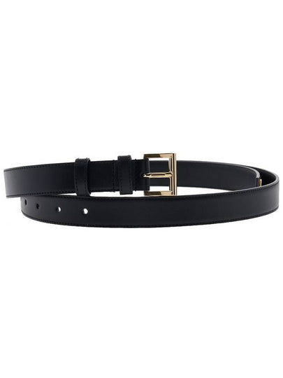 Women's Gold Triangle Logo Leather Belt Black - PRADA - BALAAN 2