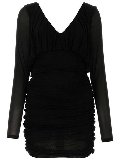 V-Neck Drape Short Dress Black - SAINT LAURENT - BALAAN 2