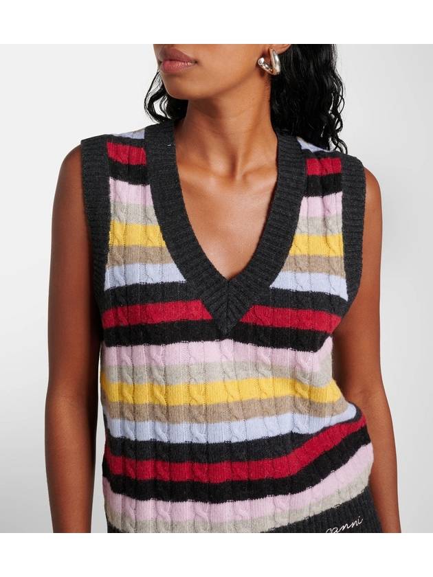 V-Neck Striped Knit Vest - GANNI - BALAAN 5