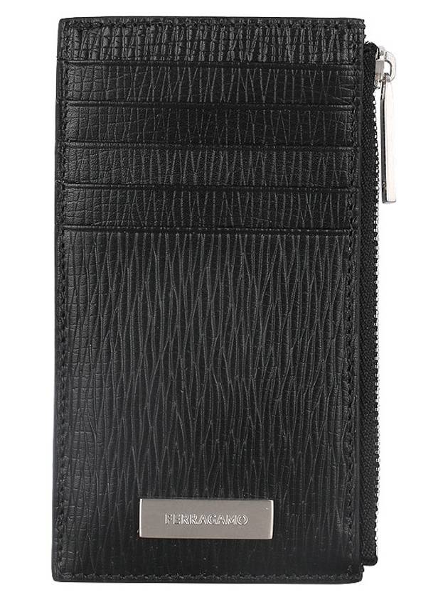 Metal Plate Zipper Card Wallet Black - SALVATORE FERRAGAMO - BALAAN 3