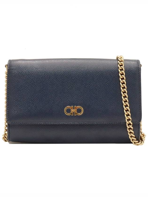 Ferragamo Navy Gancini Gold Chain Mini Crossbody Bag - SALVATORE FERRAGAMO - BALAAN 1