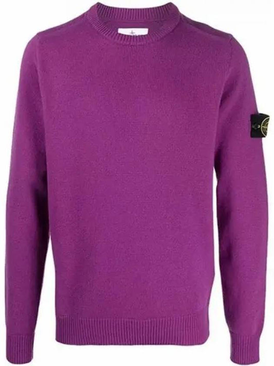 Men's Waffen Patch Round Neck Knit Top Purple - STONE ISLAND - BALAAN 2