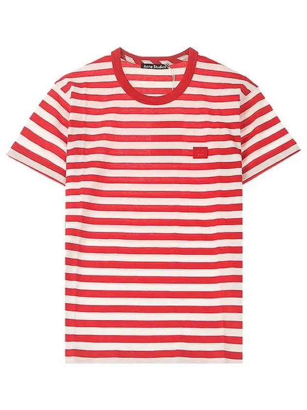 Face Patch Striped Short Sleeve T-Shirt Cherry Red - ACNE STUDIOS - BALAAN 1