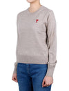 Heart Logo Crew Neck Merino Wool Knit Top Beige - AMI - BALAAN 4