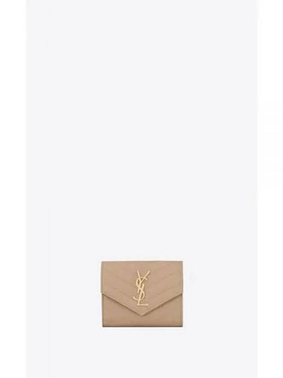 Matelasse Monogram Quilting Flap Half Wallet Dark Beige - SAINT LAURENT - BALAAN 2