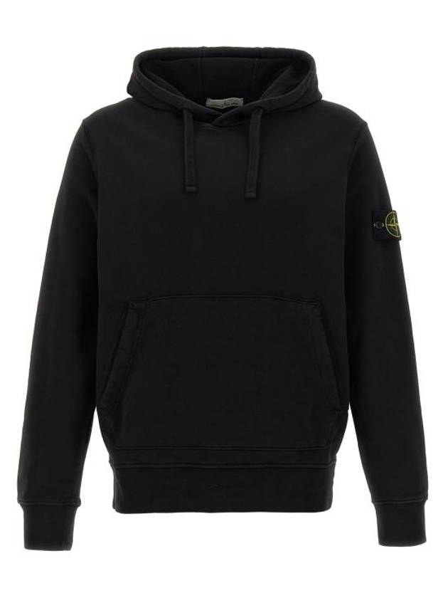 Cotton Fleece Garment Dyed Hoodie Black - STONE ISLAND - BALAAN 2