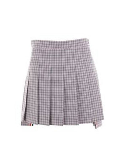 Women's Check Pattern Cotton Blend Pleats Skirt Red - THOM BROWNE - BALAAN 2