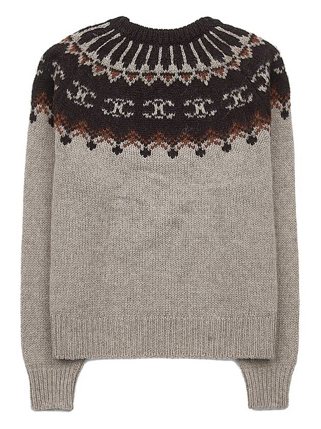 Triomphe Fair Isle Crew Neck Knit Top Grey Brown - CELINE - BALAAN 3