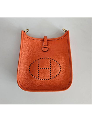 Mini Evelyn TPM 16 Orange goldplated Clemence leather Evelyn Mini B engraved - HERMES - BALAAN 1