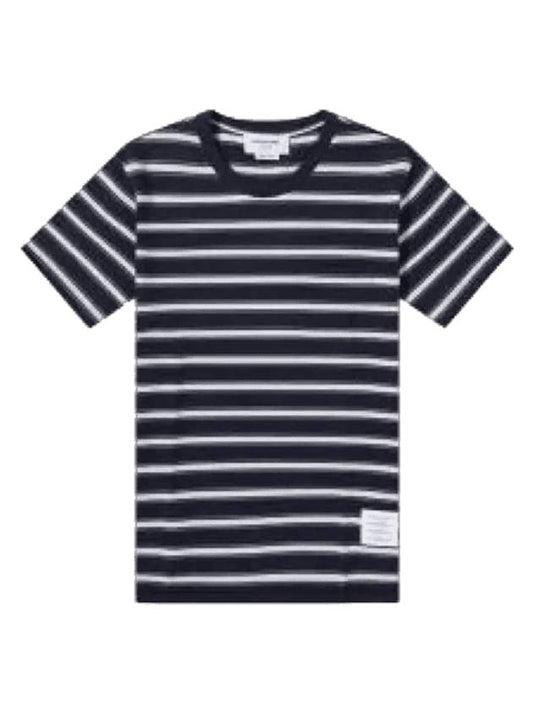 Stripe Pattern Short Sleeve T Shirt Black White - THOM BROWNE - BALAAN 1
