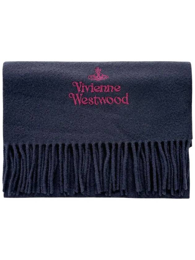 Logo Wool Fringe Muffler Navy - VIVIENNE WESTWOOD - BALAAN 6