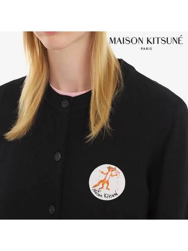 Women's Oly Flower Fox Patch Wool Cardigan Black - MAISON KITSUNE - BALAAN 6