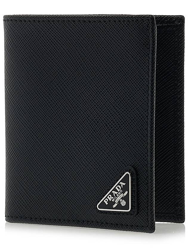 Triangle Logo Saffiano Half Wallet Black - PRADA - BALAAN 2