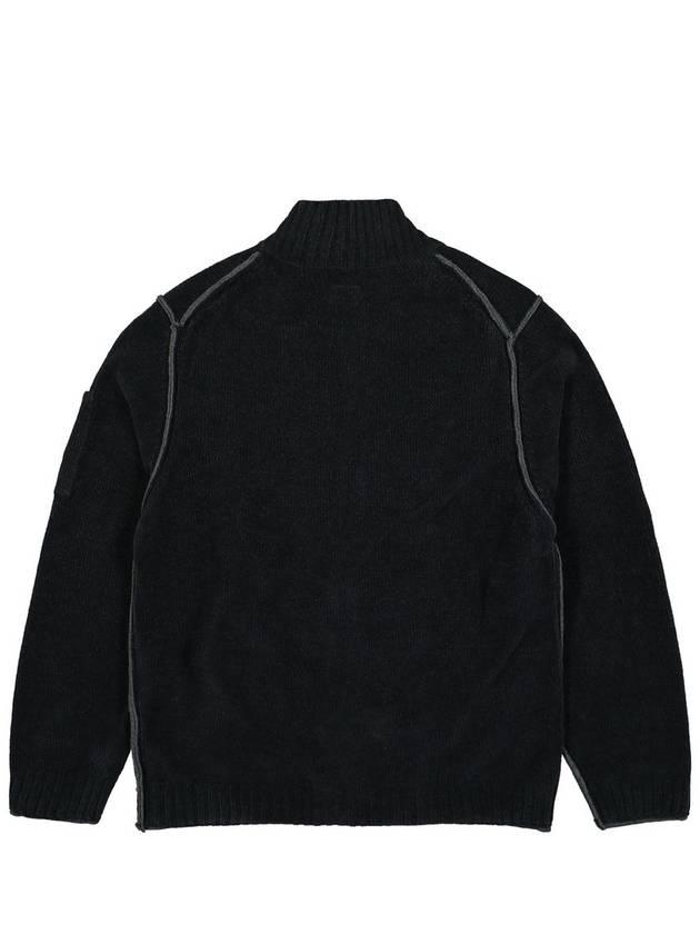 Cotton Chenille Double Zipped Cardigan Black - CP COMPANY - BALAAN 3