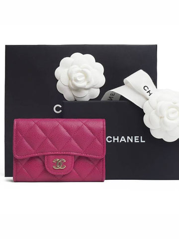 Classic card wallet snap in zipper wine gold plated full set - CHANEL - BALAAN 1