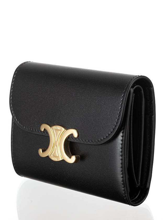 Triomphe Small Shiny Calfskin Half Wallet Black - CELINE - BALAAN 3