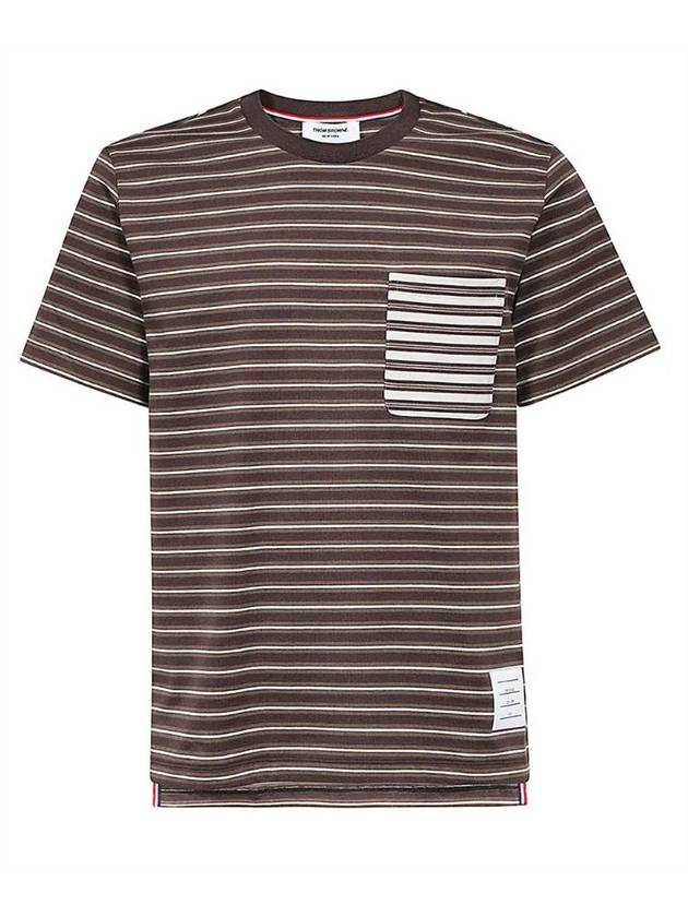 Men's Striped Cotton Short Sleeve T-Shirt Brown - THOM BROWNE - BALAAN 1