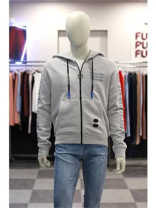 Men's Diagonal Industrial Slim Zip-Up Hoodie Grey - OFF WHITE - BALAAN 2