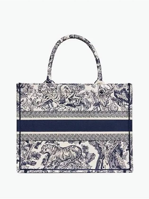 Toile De Jouy Embroidery Medium Book Tote Bag Ecru Navy - DIOR - BALAAN 6