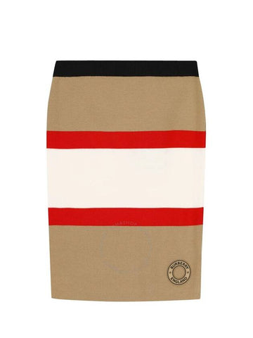 Burberry Logo Patch Color-Block Stripe Skirt, Size 6Y - BURBERRY - BALAAN 1