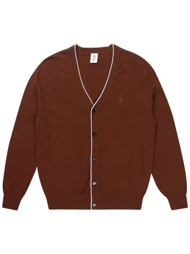 Men's Cashmere V-neck Cardigan Brown - SOLEW - BALAAN 2