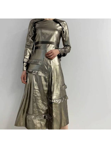 Burberry Silver Long Sleeve Dress With Stitch Detail, Brand Size 4 (US Size 2) - BURBERRY - BALAAN 1