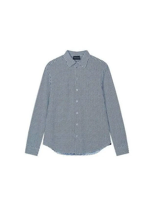 Men s Patterned Easy Button Up Shirt Light Blue - EMPORIO ARMANI - BALAAN 1