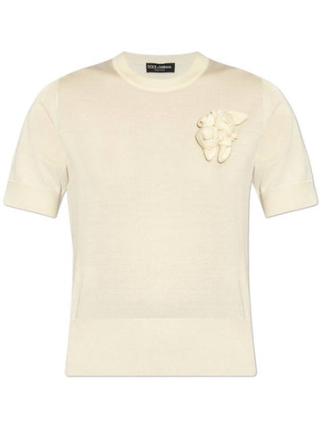 Dolce & Gabbana Silk Top With Appliqué, Women's, Cream - DOLCE&GABBANA - BALAAN 1