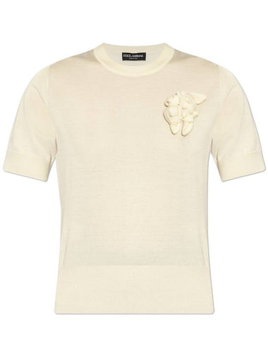 Dolce & Gabbana Silk Top With Appliqué, Women's, Cream - DOLCE&GABBANA - BALAAN 1