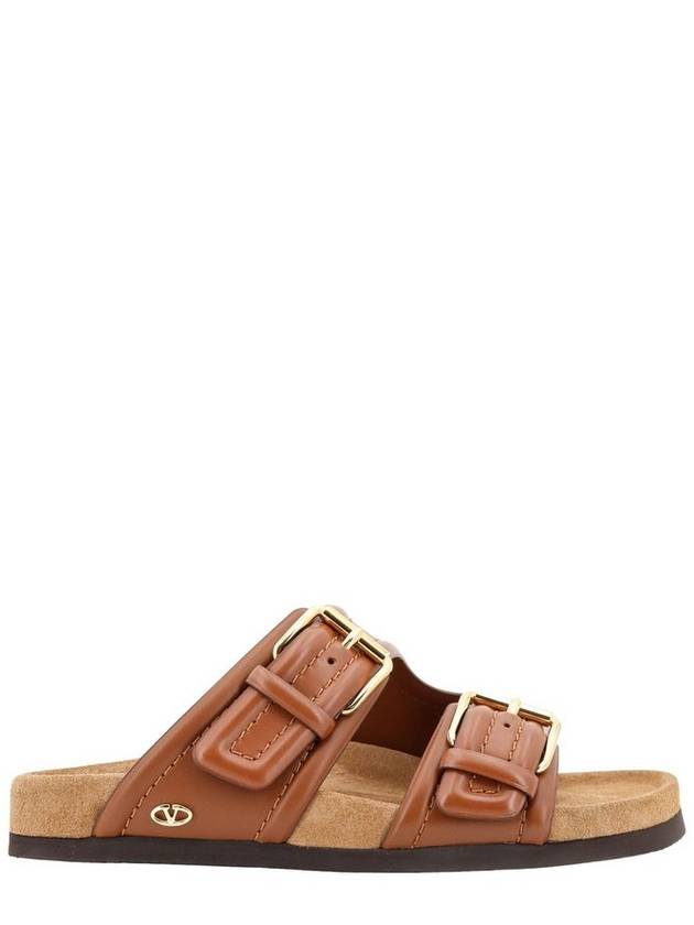 V Logo Leather Sandals Brown - VALENTINO - BALAAN 1