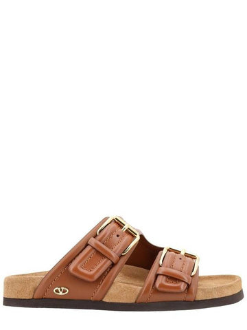 V Logo Leather Sandals Brown - VALENTINO - BALAAN 1