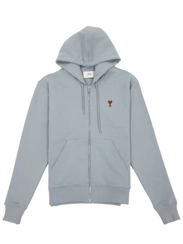 Red Small Heart Logo Cotton Hooded Zip-up Clay Blue - AMI - BALAAN 3