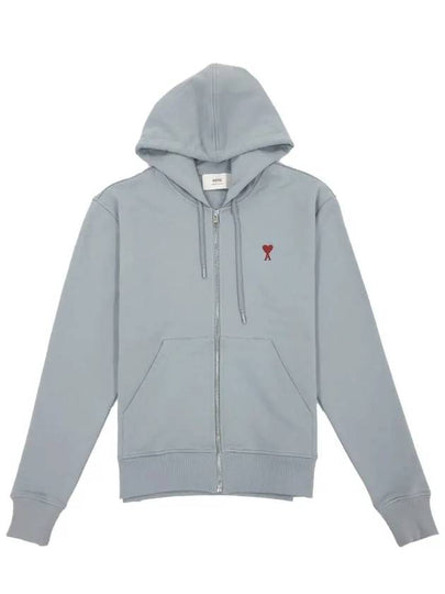 Red Small Heart Logo Cotton Hooded Zip-up Clay Blue - AMI - BALAAN 2