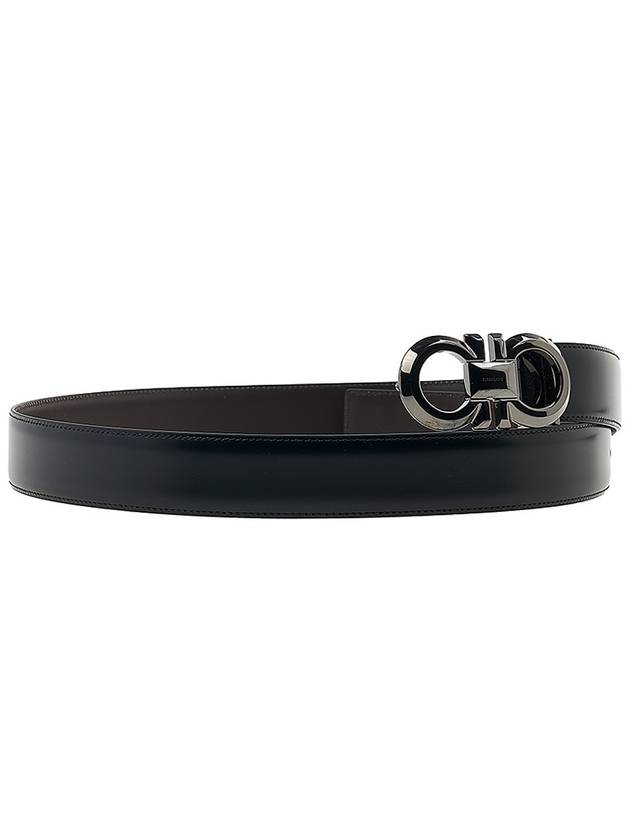 Reversible Adjustable Gancini Leather Belt Black Dark Brown - SALVATORE FERRAGAMO - BALAAN 4