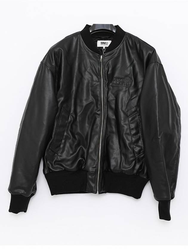 Number Embroidered Faux Leather Bomber Jacket Black - MAISON MARGIELA - BALAAN 2