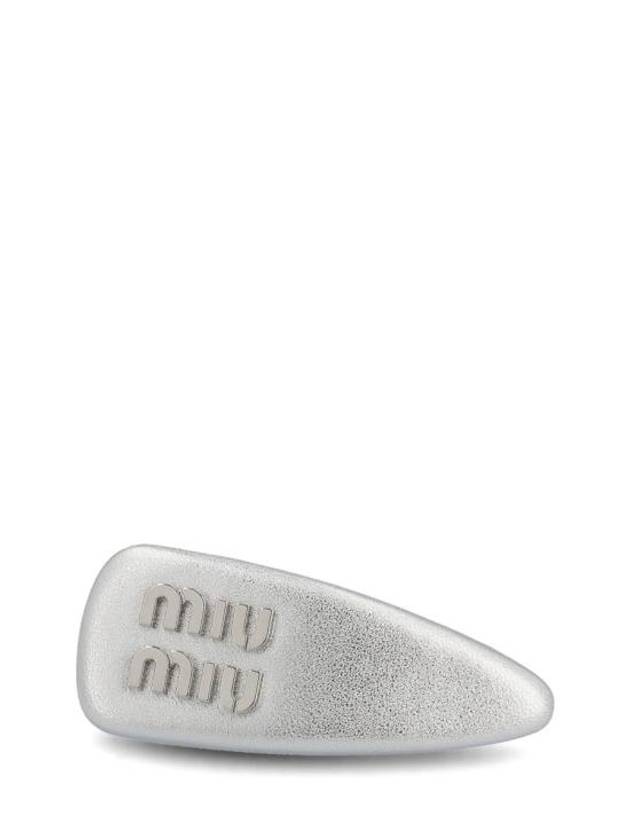 Logo Nappa Leather Hair Clip Silver - MIU MIU - BALAAN 1