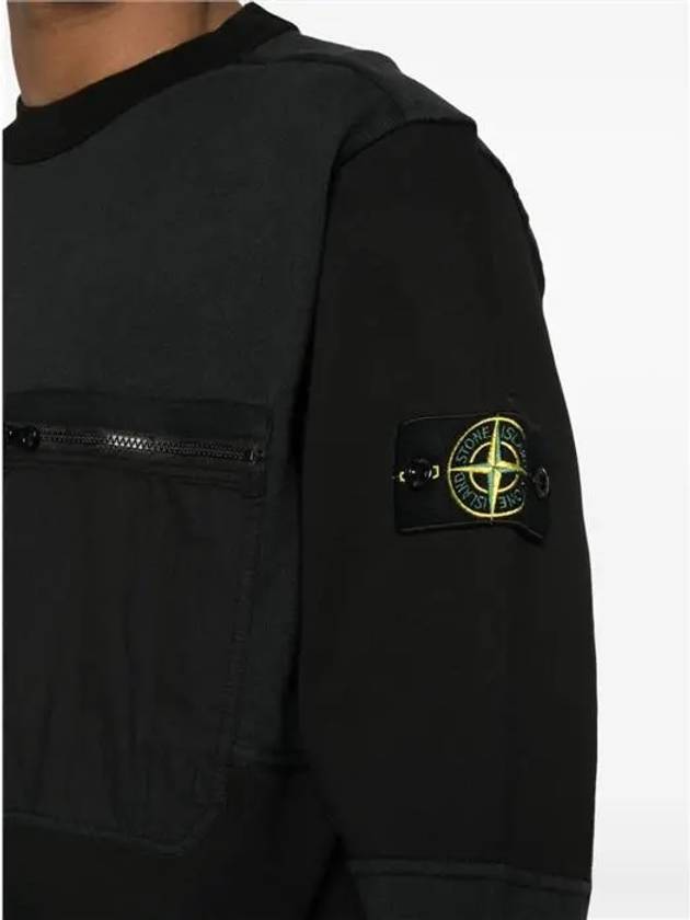 Compass Panel Zipper Pocket Cotton Sweatshirt Black - STONE ISLAND - BALAAN 3